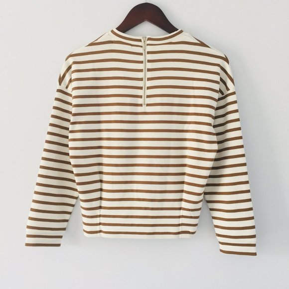 NWOT F21 Classic Striped Cream Brown Long Sleeve Shirt - Picture 4 of 5